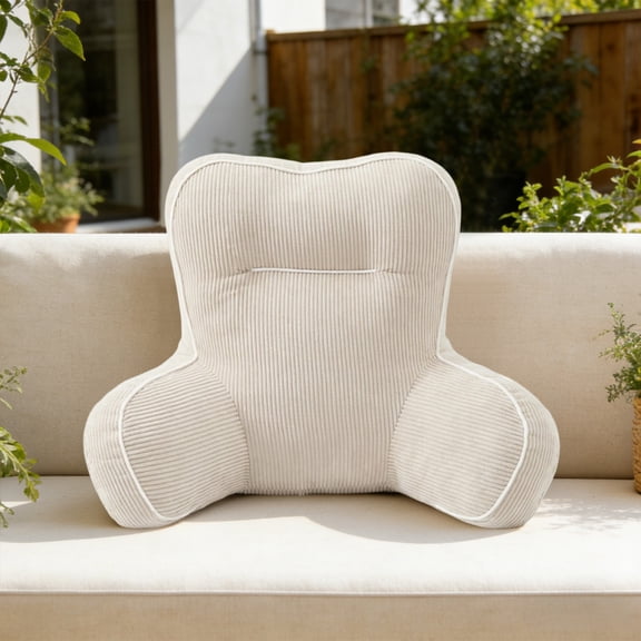 Reading Pillow with Shredded Memory Foam, Luxe Cut Plush Back Pillow for Sitting Up in Bed, Back and Arms Adjustable Support for Adult, Backrest Pillows with Washable Cover White