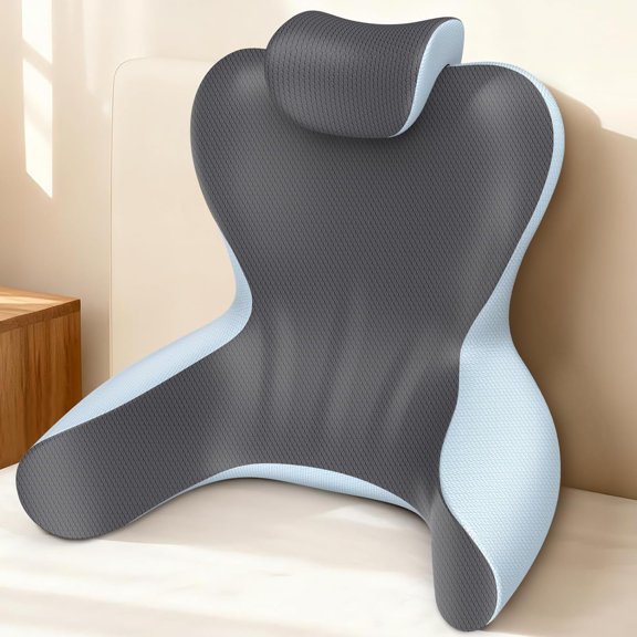 Reading Pillow for Sitting in Bed,22" H Back Support up,Back Rest & Lumbar Pillows with Arms, Bed Chair Cushion,Chaise Lounges Reclining,Gaming,Work,Resting(Grey&Blue)