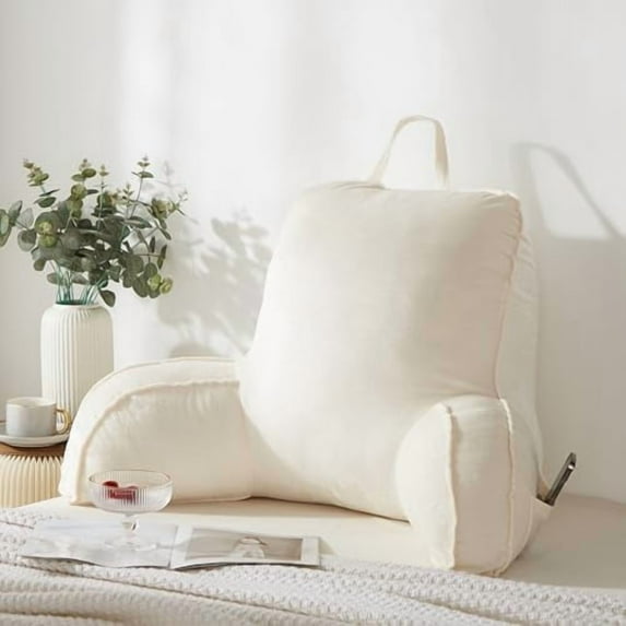 Reading Pillow for Sitting in Bed Adult,Back for Bed Sitting Up, Pillow,Backrest Back Support Chair Pillow, College Dorm Essentials for Girls and Boys, Velvet Beige L