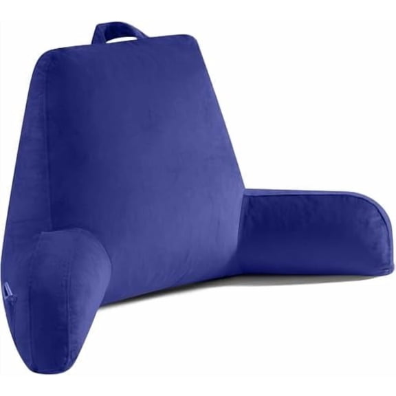 Reading Pillow for Sitting in Bed Adult, Reading Pillow with Shredded Memory Foam, Bed Pillow with Washable Cover, Back Pillow Sitting Up with Extend Arms, Navy, X-Large