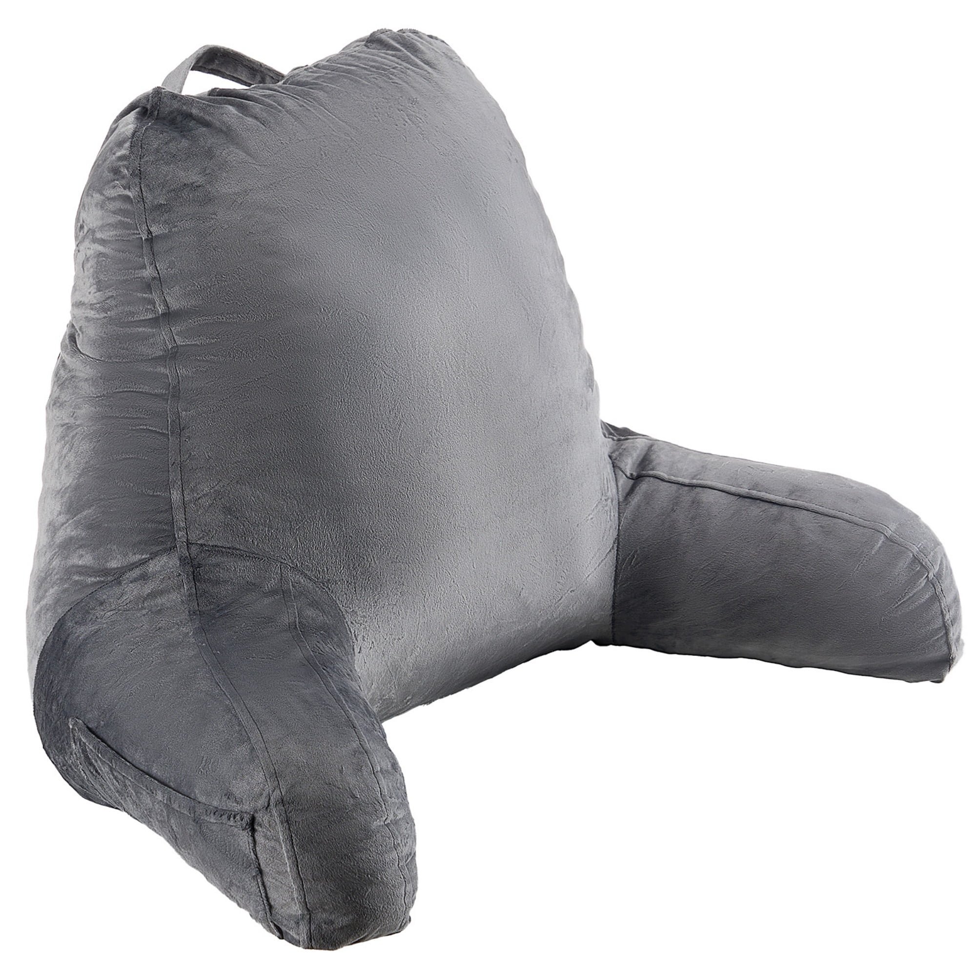 Reading Pillow, Standard Size Pillow with Shredded Memory Foam, Back Pillow with 3 Pockets and Washable Short Velvet Cloth, Top with Handle, for Watching TV, Reading, Gaming, Resting