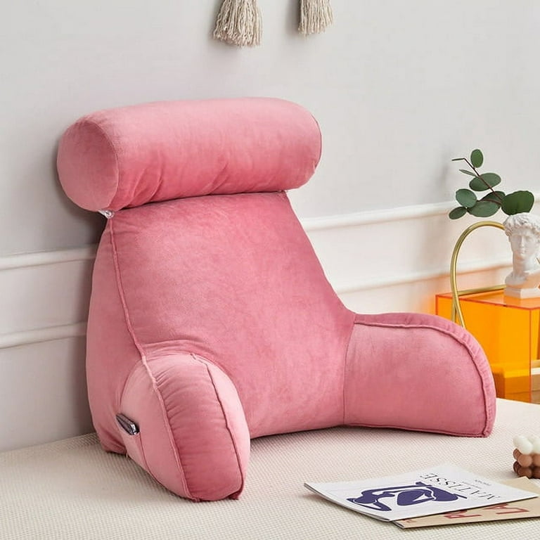 Reading Pillow with Armrest Detachable Back Support Chair Cushion Bed Plush Big Backrest Rest Removable Neck Pillow Home Decor, Size: 75, Pink