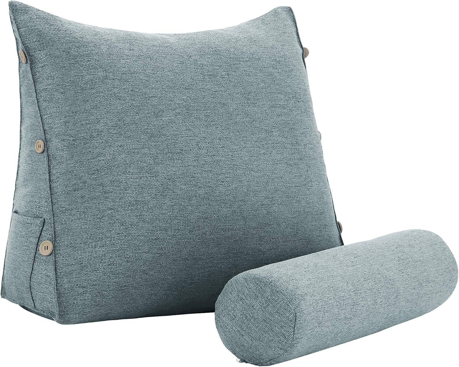 Reading Pillow for Adults Linen Back Pillow for Bed Sitting Up Wedge Pillow with Removable Washable Cover for Reading, Watching TV and Relaxing, Grey