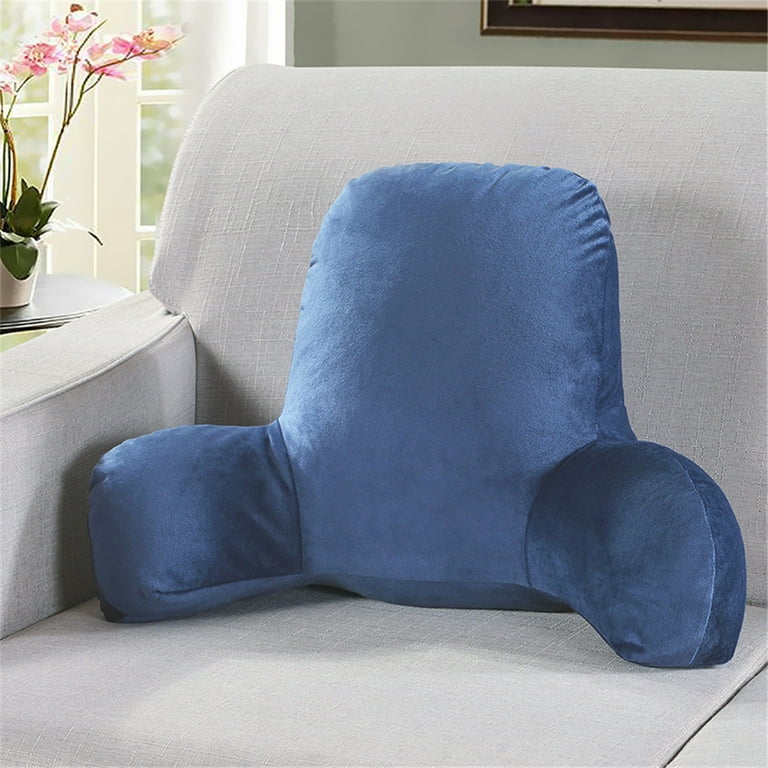 Reading Pillow for Bed Adult Size Reading Pillow with Shredded Memory Foam Large Adult Backrest with Arms Back Support for Sitting Up in Bed Blue