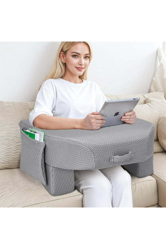 Reading Pillow for Lap, Armrest Gaming Pillow for Working, Hight Adjustable Lap Desk Pillow for Adult Sitting in Bed Sofa Floor (Dark Grey)