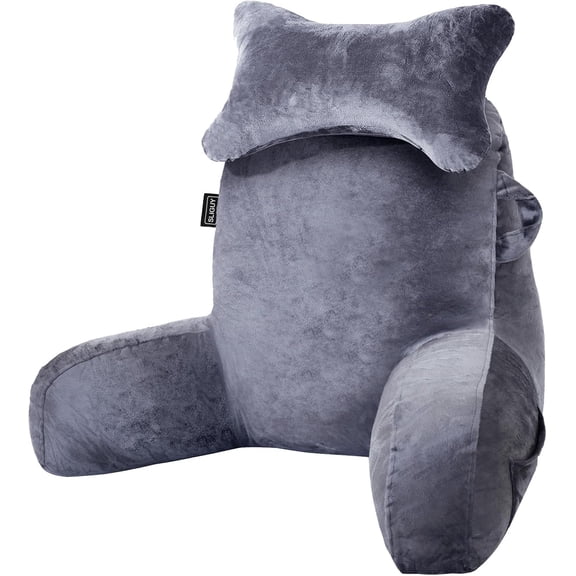 Reading Pillow for Sitting in Bed Couch Adult, Back with arm Support and Pockets, Adult Chair Rest, Reading, Watching TV, Gaming Boys Girls Dark Grey