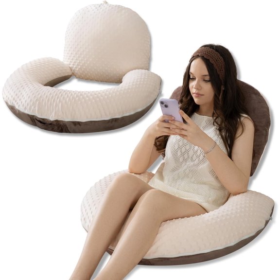 Reading Pillow with Back Support, Sit Up Bed Pillow for Reading, Nursing & Relaxation, for Adults, Moms and Kids, Brown Bubble Velvet