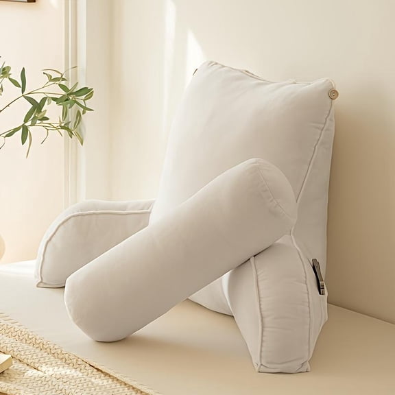 Reading Pillow with Built-in Armrests & Pocket, Bed Backrest Pillow for Reading, Resting, or Semi-Reclining, Provides Back Support for Adults