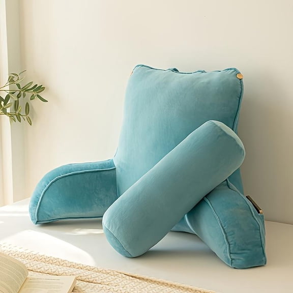 Reading Pillow with Built-in Armrests & Pocket, Bed Backrest Pillow for Reading, Resting, or Semi-Reclining, Provides Back Support for Adults