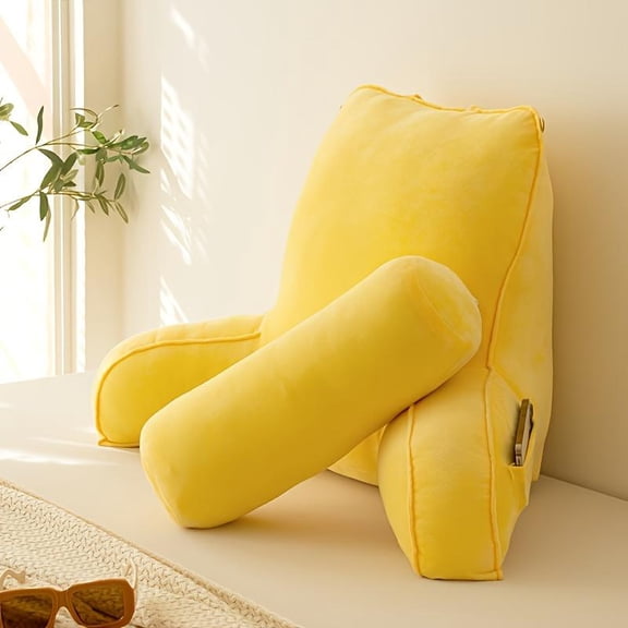 Reading Pillow with Built-in Armrests & Pocket, Bed Backrest Pillow for Reading, Resting, or Semi-Reclining, Provides Back Support for Adults