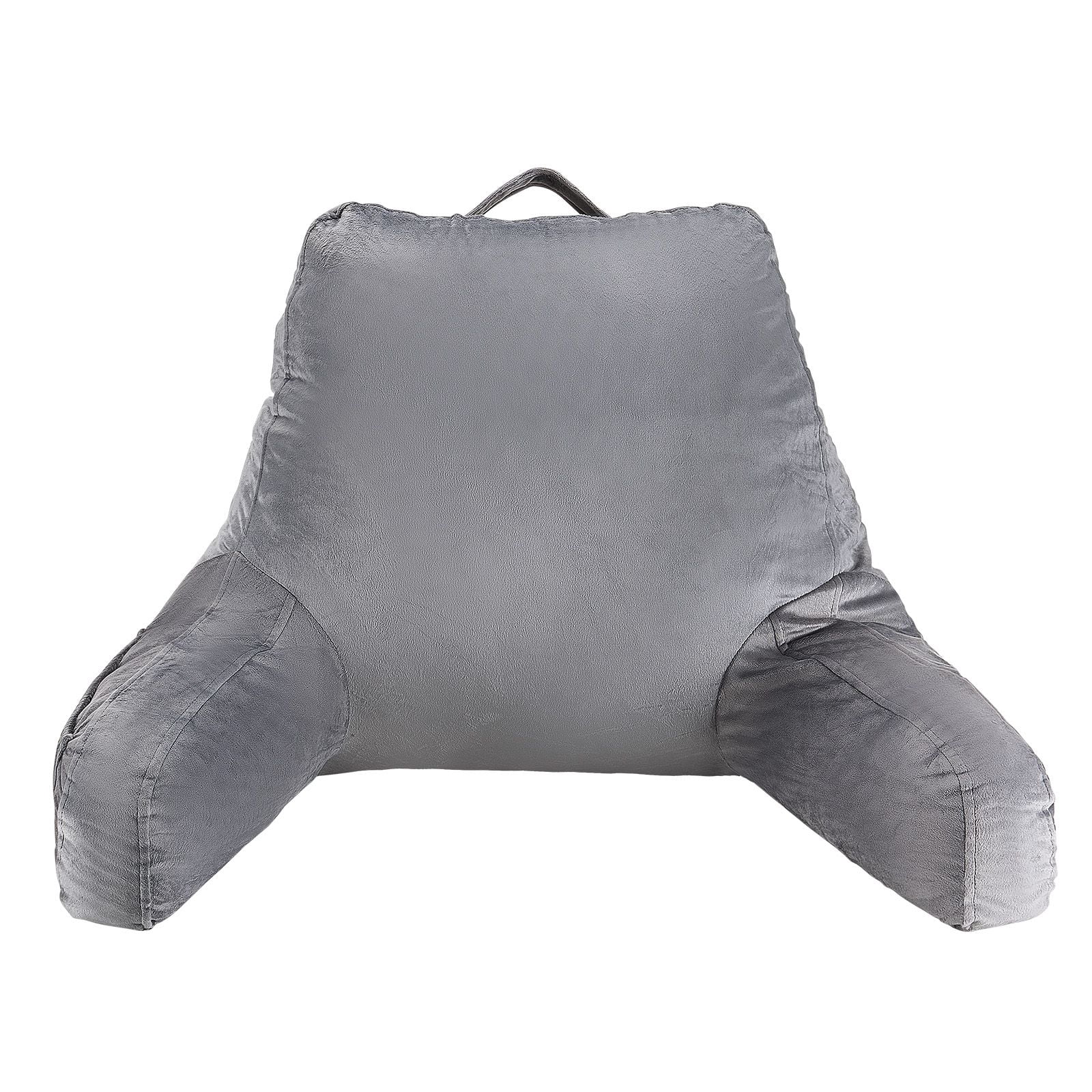 Reading Pillow with Memory Foam, 3 Pockets, Dual Zip Lining, Ergonomic Design, Portable Handle, Machine Washable Velvet for Bed Sofa
