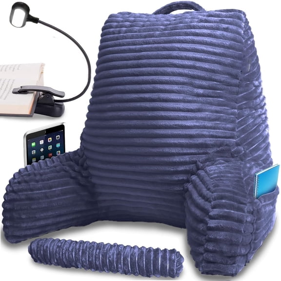 Reading Pillow with Reading Light and Wrist Support, Has Arm Rests, and Support for Bed Rest, Lounging, Reading, Working Laptop, Watching TV (Blue)