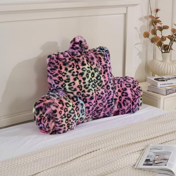 Animebody Polyester Wedge Pillows - Large Back Rest Support Cushion, Rainbow Leopard Design