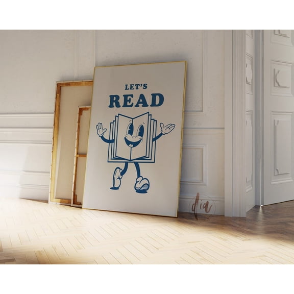 Reading Poster Lets Read Retro Book Mascot Classroom Porch Display Unframed Paper Print