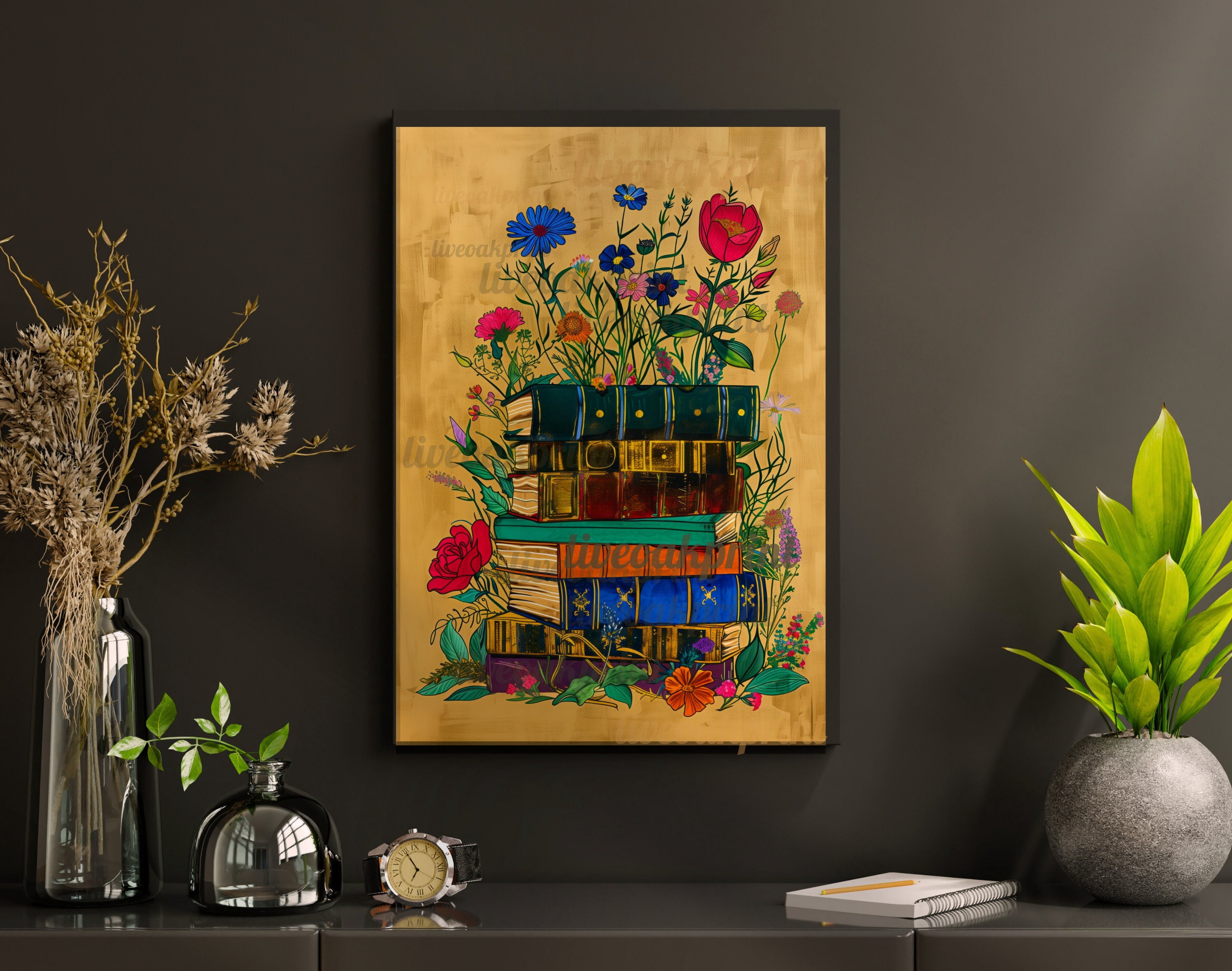 Reading Print Vintage Stack Of Books Wall Art Reading Nook Decor ...