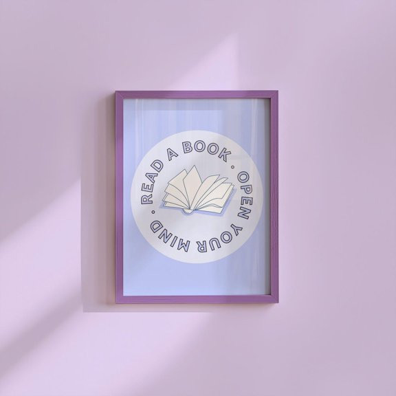 Reading Purple Read A Book Design Wall Art Print, Distinctive Decorative Theme For Bedroom And Gallery Wall Decor