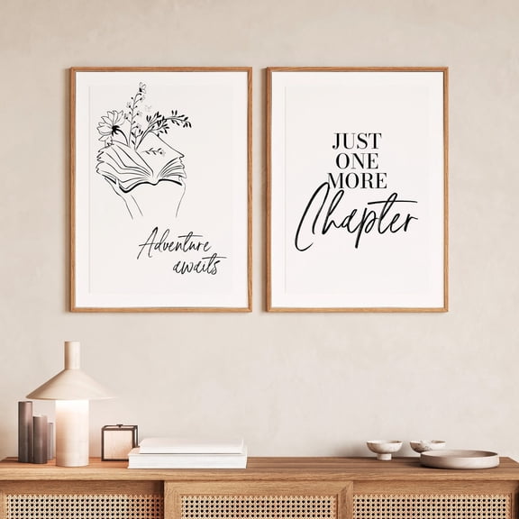 Reading Quote Set Minimalist Book Line Art Set 2 Stretched Canvas