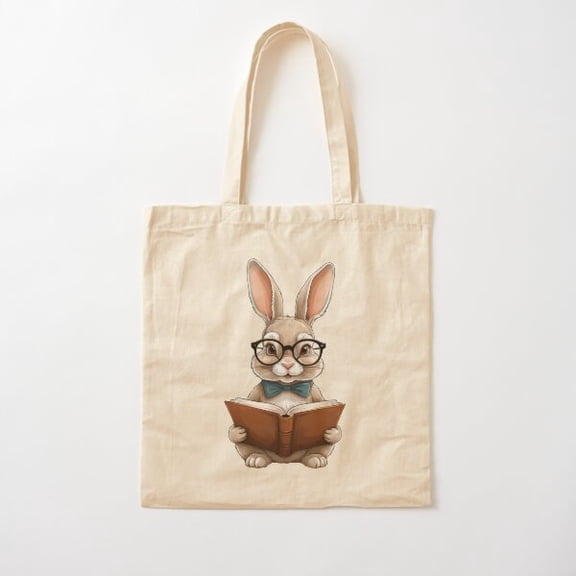 Reading Rabbit Cotton Tote Bag Canvas Tote Bag, Family Gift For Mother, Her