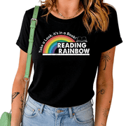 Reading Rainbow Take a Look Its in a Book Print Tshirt Graphic Tees Shirts Black Rainbow Book Lover Gift Tops S-5XL
