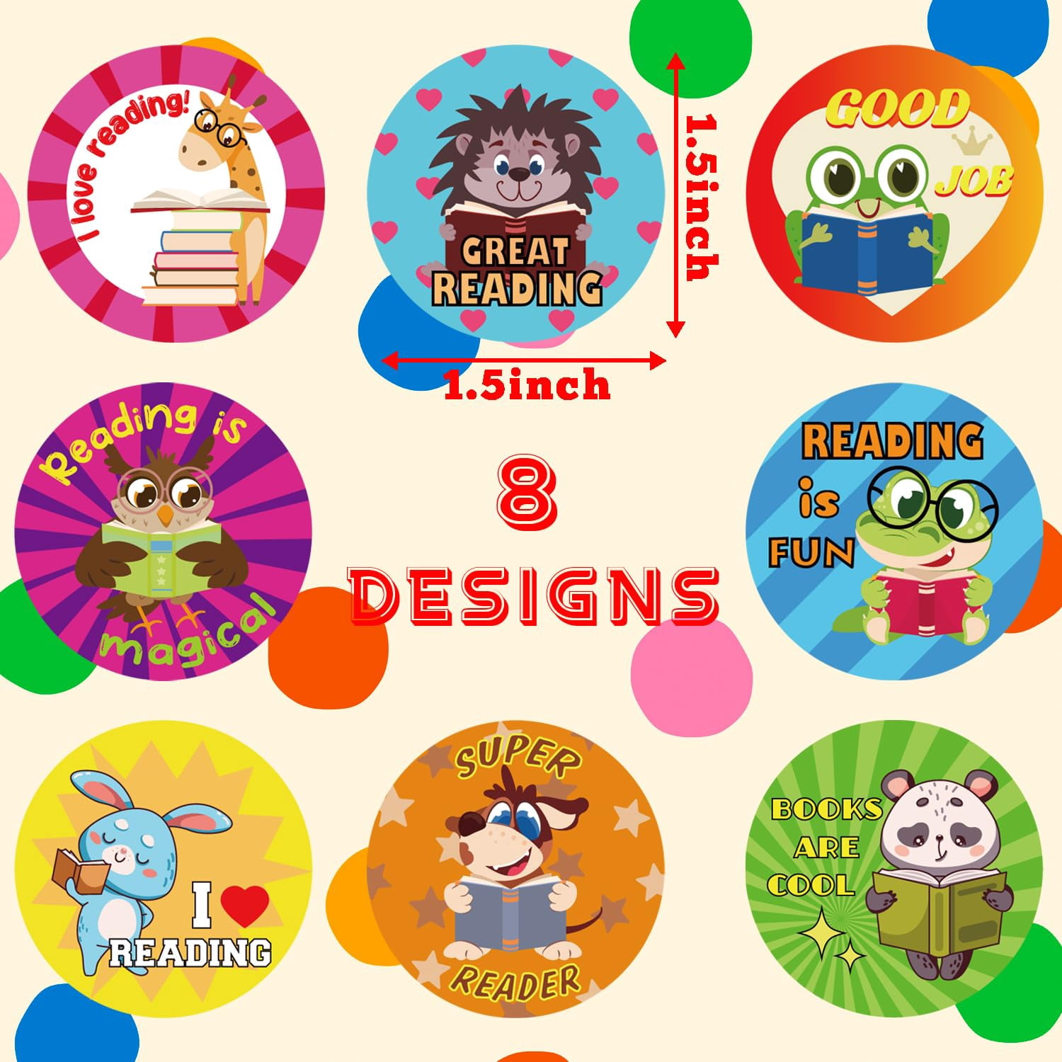 Stiker Let's Read Reading Reward Round Stickers 500PCS 8 Motivational Designs 1.5In ...