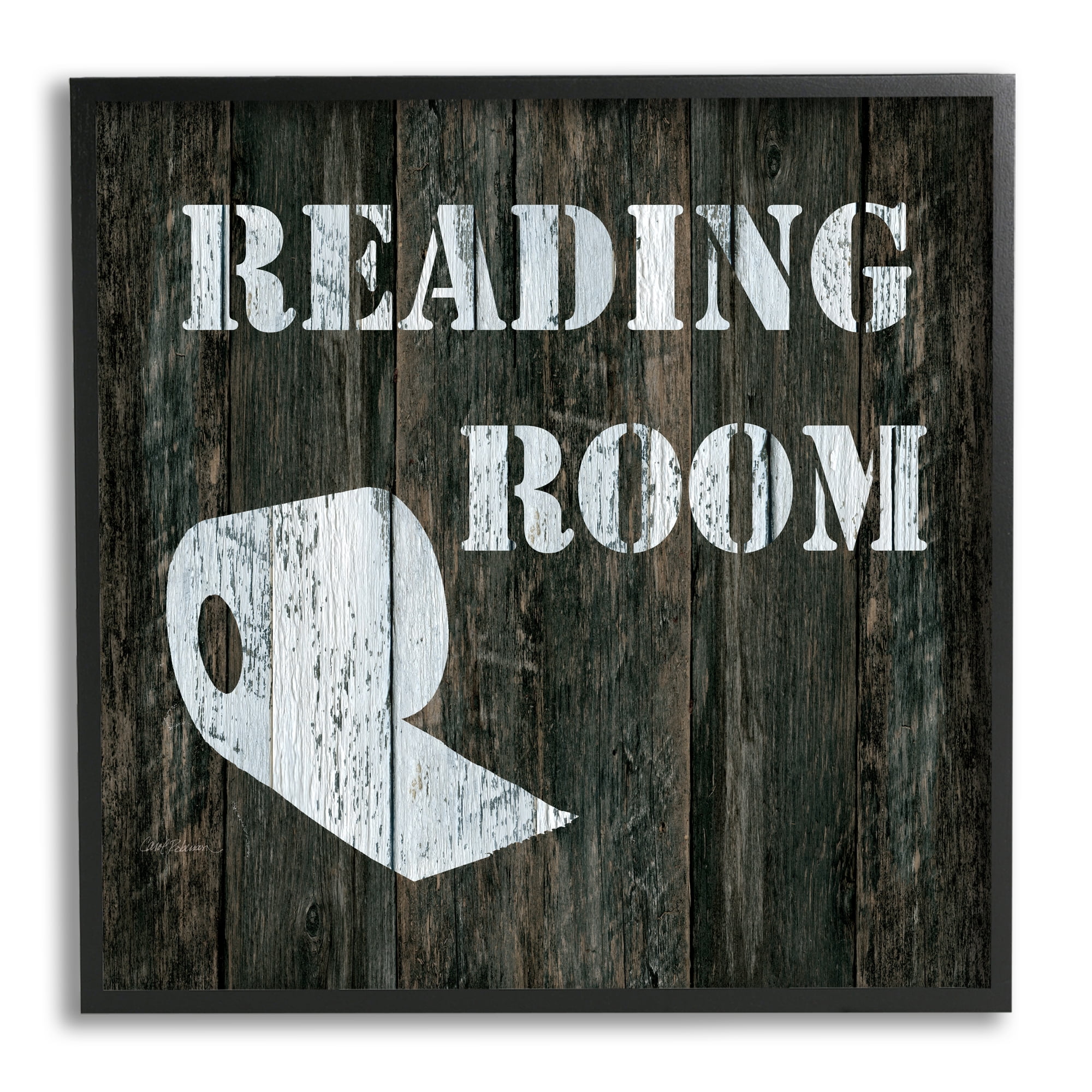 Reading Room Phrase Rustic Bathroom Toilet Paper Typography Framed Art Print Wall Art, 17x17