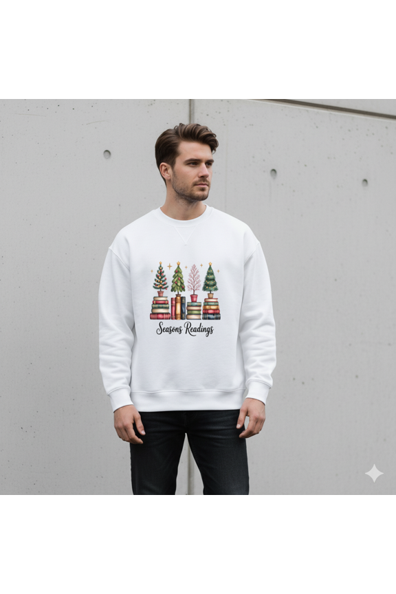 Reading Season Cozy Bookish Club Festive Holiday Pages Sweatshirt, up to size 5XL