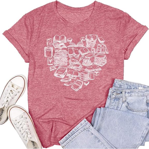 Reading Shirts Book Lover Book Lover T-Shirt Book Heart Tops TH1406B22