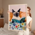 Reading Siamese Cat Art Print Minimalist Peach Living Room Decor ...