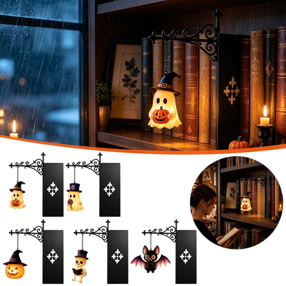 Reading Skeleton Hanging Nooklight For Bookshelf,9.45 Inch, Gothic Bookend Shelf Decor, Safe Low Heat Halloween Book Lover Accent Lamp, Vintage Library Ambient Ornament Gift