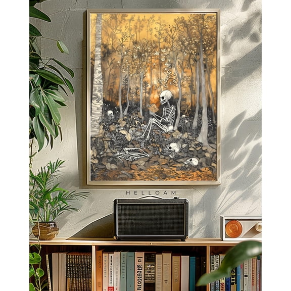 Reading Skeleton Skeleton Print Wall Artdecor Poster Vintage Design Maximalist Book