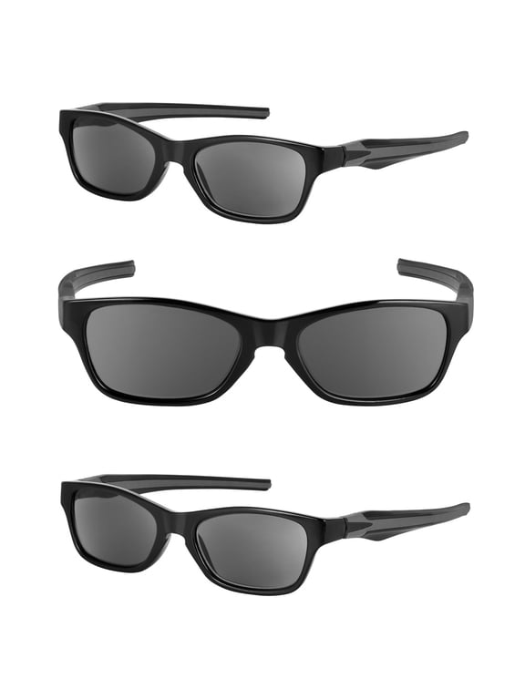 Reading Sunglasses with No Bifocal Full Reader Lens - 3 Pair of Lightweight UV400 Sun Readers, Unisex Wrap Frame - Jet - 2.00