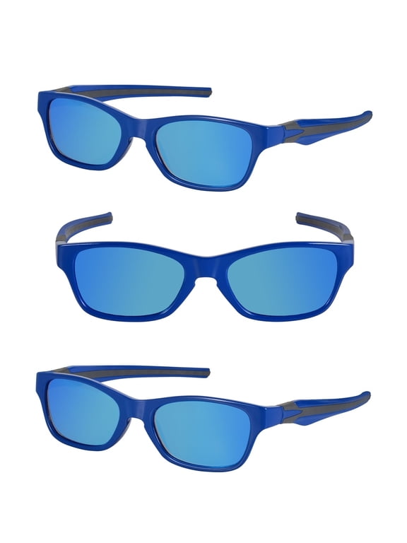 Reading Sunglasses with No Bifocal Full Reader Lens - 3 Pair of Lightweight UV400 Sun Readers, Unisex Wrap Frame - Open Road Blue - 1.50