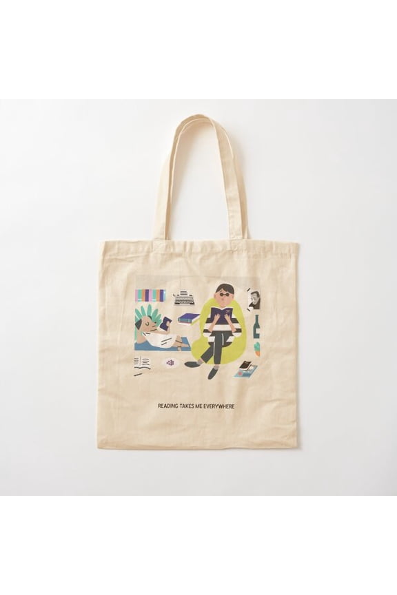 Reading Takes Me Everywhere Cotton Tote Bag Canvas Tote Bag, Family Gift For Mother, Her