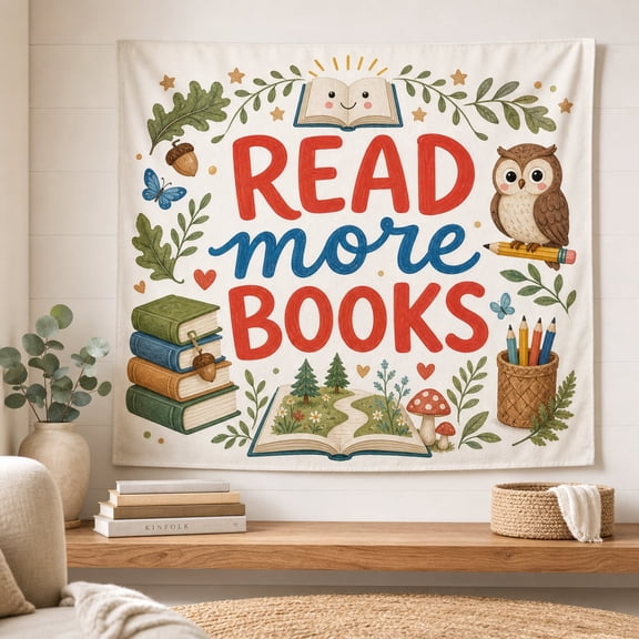 Reading Tapestry: Read More Books Classroom Wall Hanging With School Print