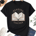 thumbnail image 1 of Reading Teacher T-Shirt for Women, 100% Cotton Crew Neck Short Sleeve Shirt, Book Lover Classroom Graphic, 1 of 7
