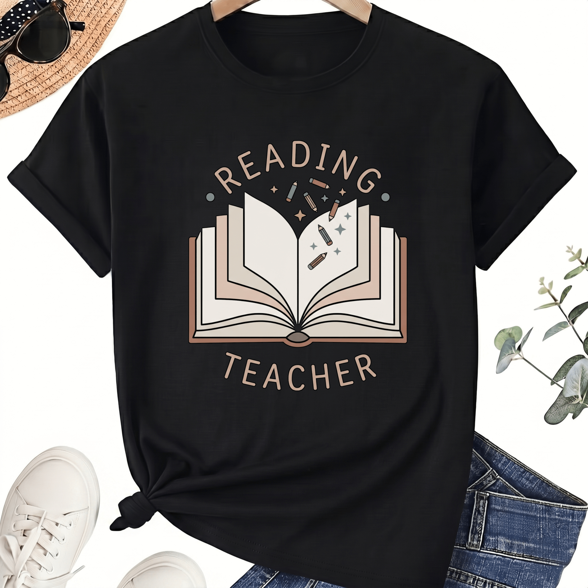 Reading Teacher T-Shirt for Women, 100% Cotton Crew Neck Short Sleeve Shirt, Book Lover Classroom Graphic