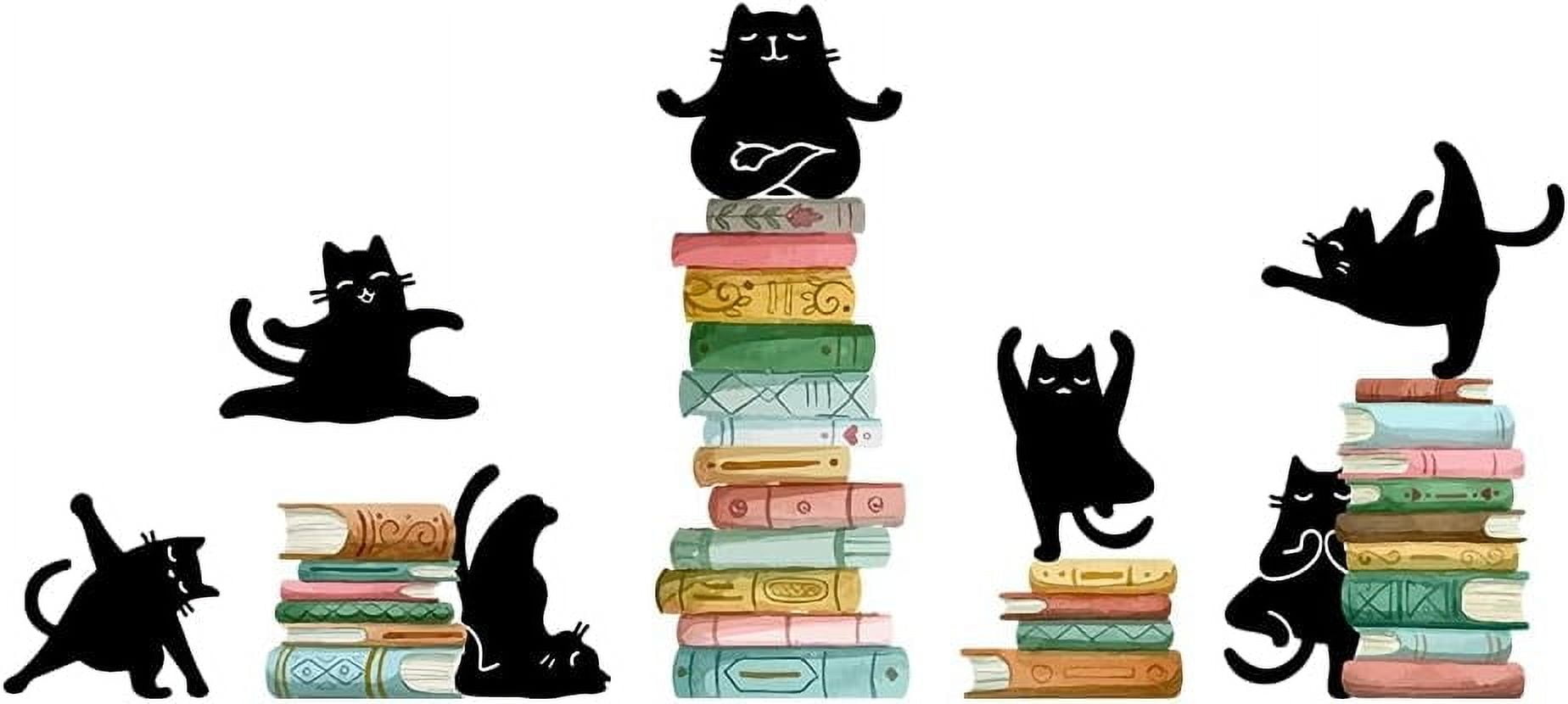 Reading Theme Wall Decal Yoga Cat Wall Sticker Black Cats on The Books Peel and Stick Art Decoration for Classroom s Library Nursery Wall Decor School Classroom Wall Decor