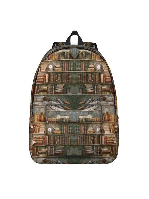Reading Themed Backpack for Bookworms, Born to Read Bookshelf Bookcase Wall Print School Bag, Literary Aesthetic Daypack