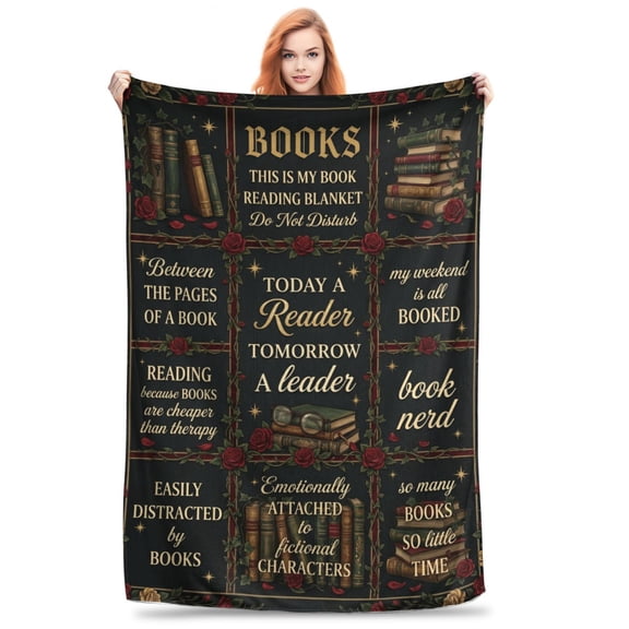 Reading Throw Blanket, Book Nerd Theme Design, Soft Blanket Gift for Librarians Readers, Book Club Lovers 50x40