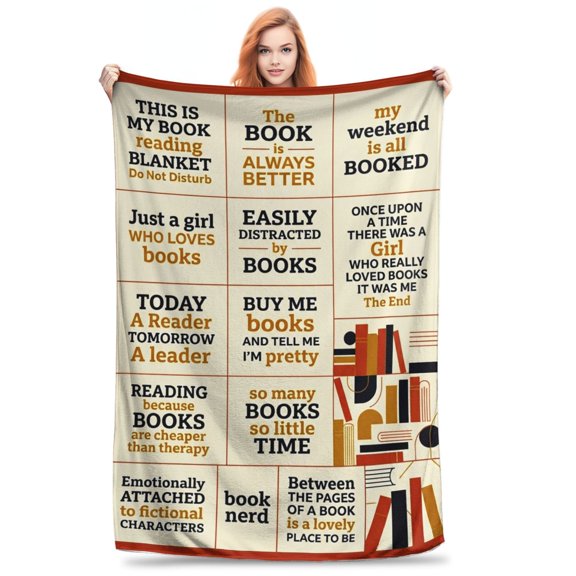 Reading Throw Blanket, Book Nerd Theme Design, Soft Blanket Gift for Librarians Readers, Book Club Lovers 50x40