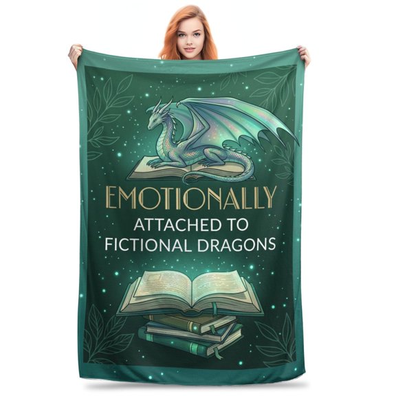 Reading Throw Blanket, Fantasy Book Lover Design with Dragon Pattern, Soft Blanket Gift for Readers Librarian Book Nerds 50x40
