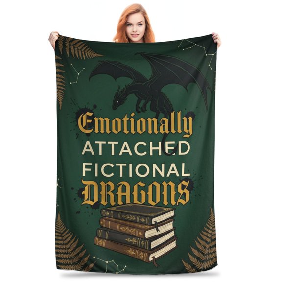 Reading Throw Blanket, Fantasy Book Lover Design with Dragon Pattern, Soft Blanket Gift for Readers Librarian Book Nerds 50x40