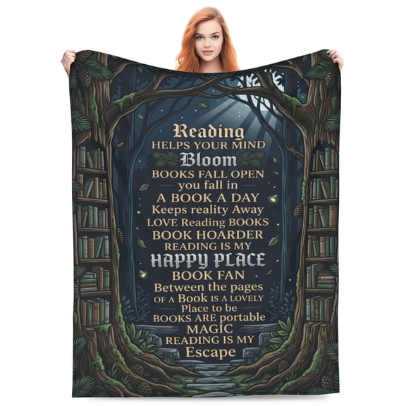 Reading Throw Blanket, Soft Flannel Blanket Featuring Bookish Art, Cozy All Season Graduation Gift for Readers 50x40