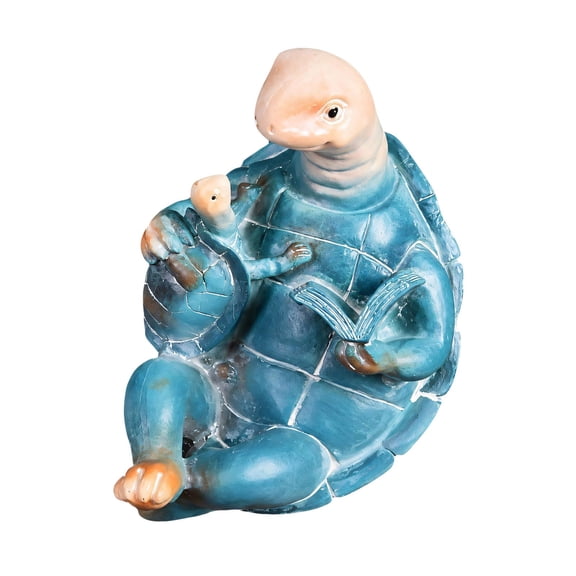 Reading Turtles Figurine in Resin with Sculpting Adult and Baby Turtles, Hand-Painted Open Book Decors for Bookshelf, Desk, or Nightstands