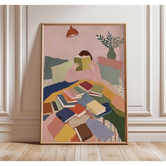 Reading Wall Art Print Cozy Book Lover Poster Colorful Literary Artwork Modern Bedroom Lib