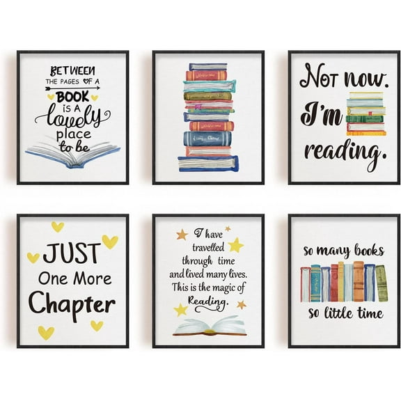 Reading Wall Art Prints 6pcs/set Motivational Book Posters for office Unframed Book Quotes Wall Art for Readers Book Lovers 8x10 inches for Bookworm Library Study Room Home Decor