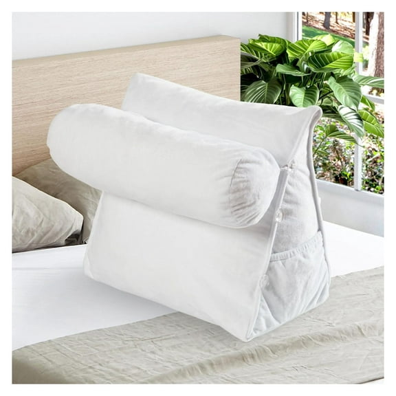 Reading Wedge Pillow - Adjustable Wedge Reading Pillow with Neck Support, Hollow Fiber-Filled Backrest Pillow for Reading, Gaming, and TV Watching, White