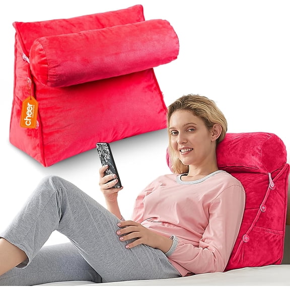 Reading Wedge Pillow TV Pillow with Adjustable Bolster Pillow, Memory Foam Back Support for Couch & Bed, Pillow Chair for Bed, Reading Pillows for Adults & Kids, Hot Pink