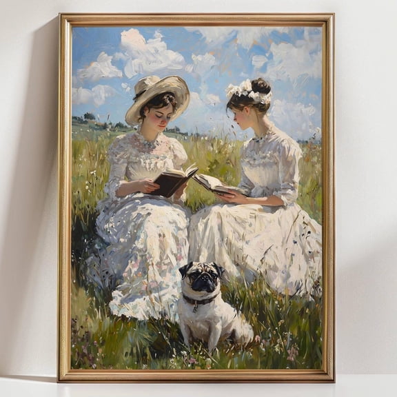 Reading With A Pug Print Victorian Bookish Wall Art