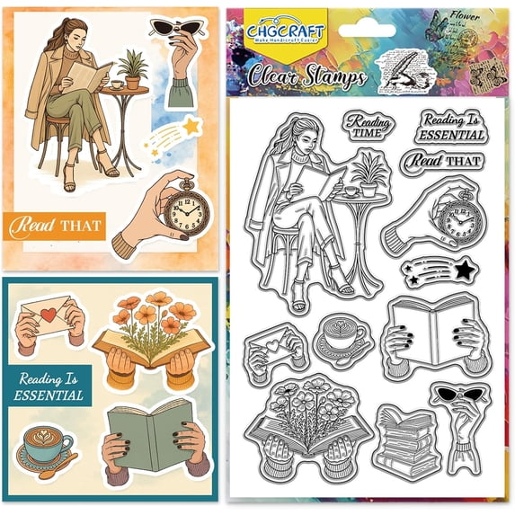 Reading Woman Clear Stamps Books Transparent Stamps Coffee Silicone ...